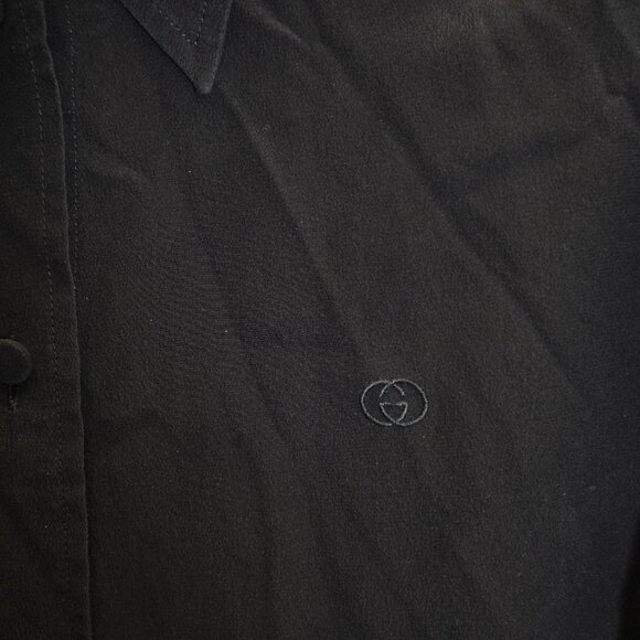 Gucci Black 100% Silk Shirt with Subtle GG Embroidery Very Good Condition - Picture 4 of 12